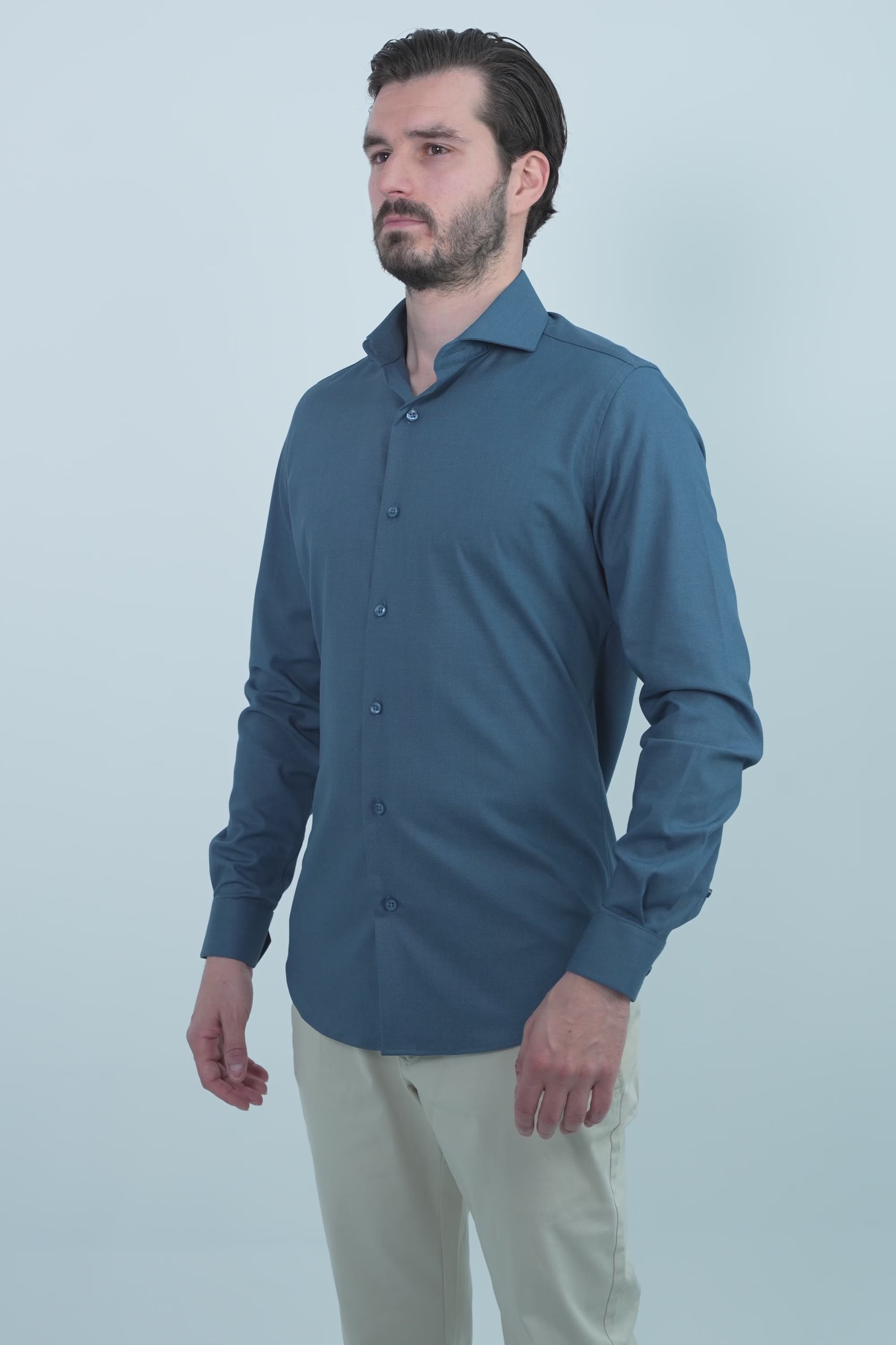 Vercate - Strijkvrij Kreukvrij Overhemd - Blauw - Slim Fit - Bamboe Katoen - Lange Mouw - Heren