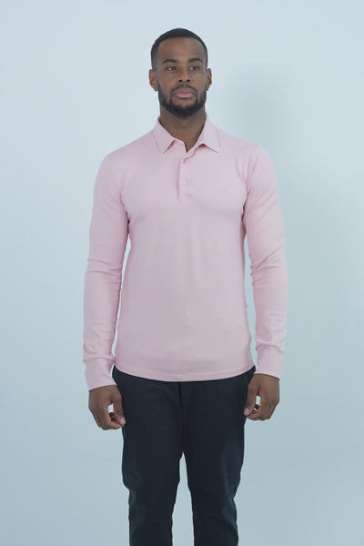 Vercate - Heren Polo Lange Mouw - Strijkvrij Poloshirt - Roze - Slim Fit - Excellent Katoen - Heren - Maat S M L XL XXL