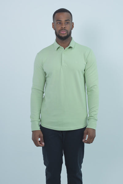 Vercate - Heren Polo Lange Mouw - Strijkvrij Poloshirt - Groen - Slim Fit - Excellent Katoen - Heren - Maat S M L XL XXL