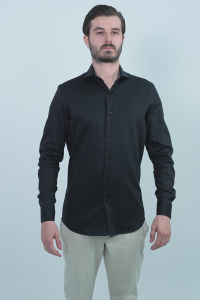 Vercate - Strijkvrij Overhemd - Zwart - Slim Fit - Katoen Satijn - Lange Mouw - Heren - Maat 37 38 39 40 41 42 43 44 S M L XL XXL