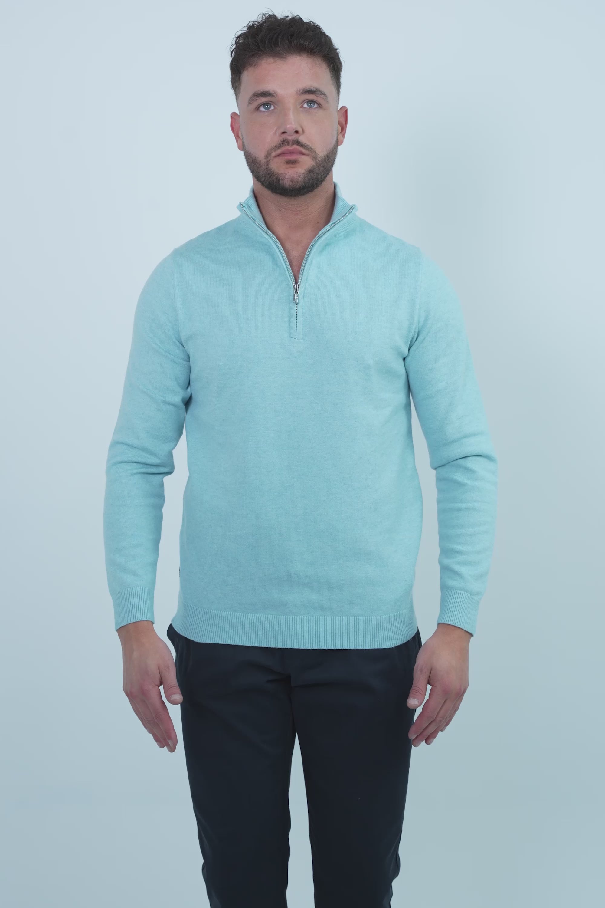 Vercate - Luxe Half Zip / Quarter Zip Pullover - Lichtblauw / Blauw - Regular Fit - Knit Heren Sweater / Trui