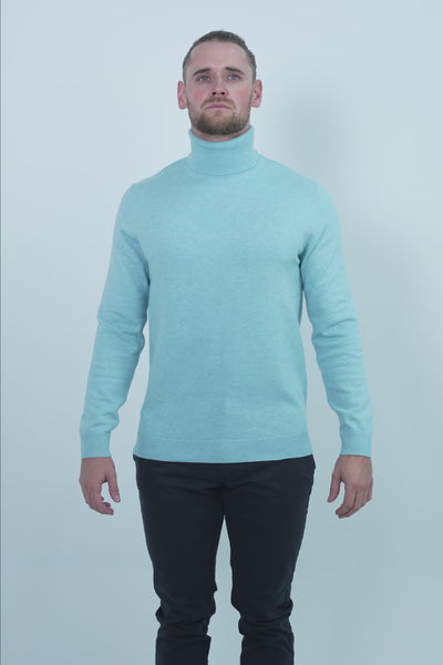 Vercate - Luxe Coltrui - Lichtblauw / Blauw - Regular Fit - Knit Heren Pullover / Sweater / Trui