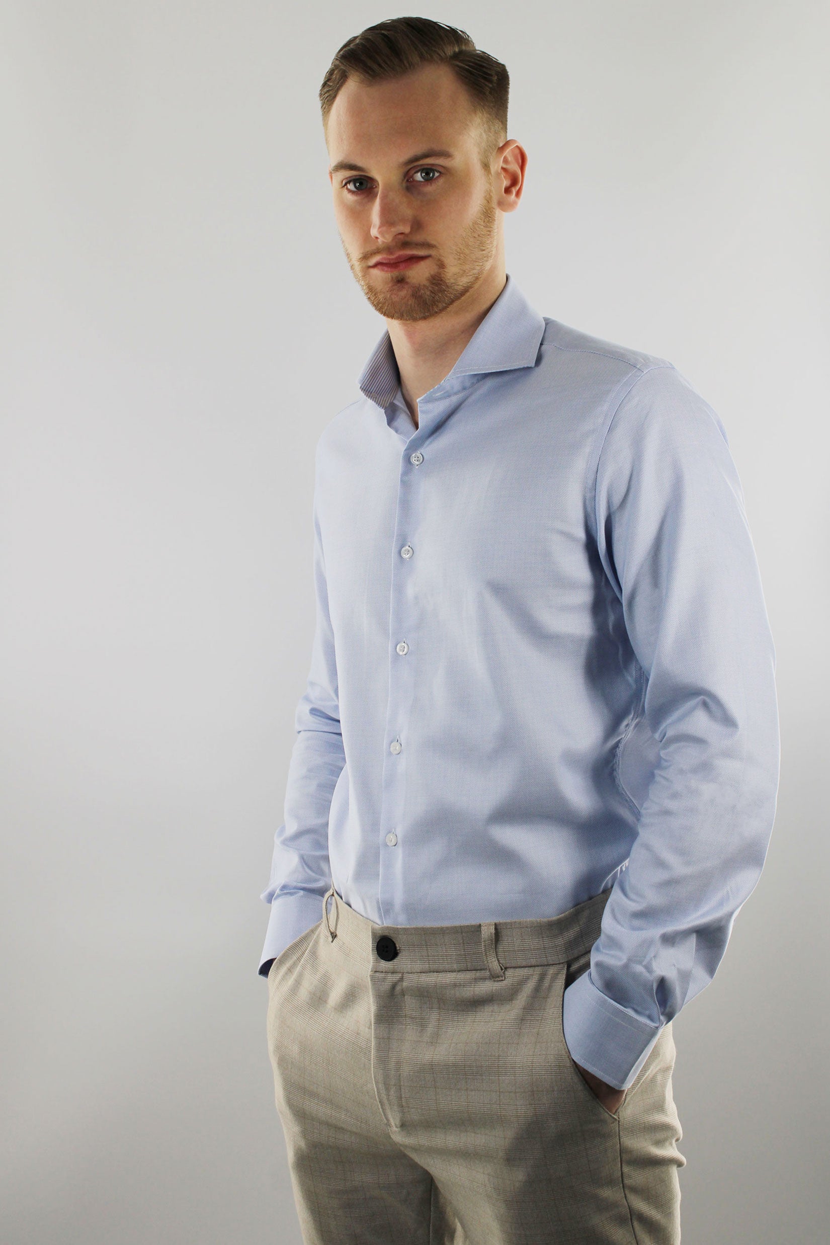 Strijkvrij Overhemd - Platinum Blauw Jacquard - Overhemd - Vercate - Vercate - Overhemden - Strijkvrije overhemden - Heren - herenkleding