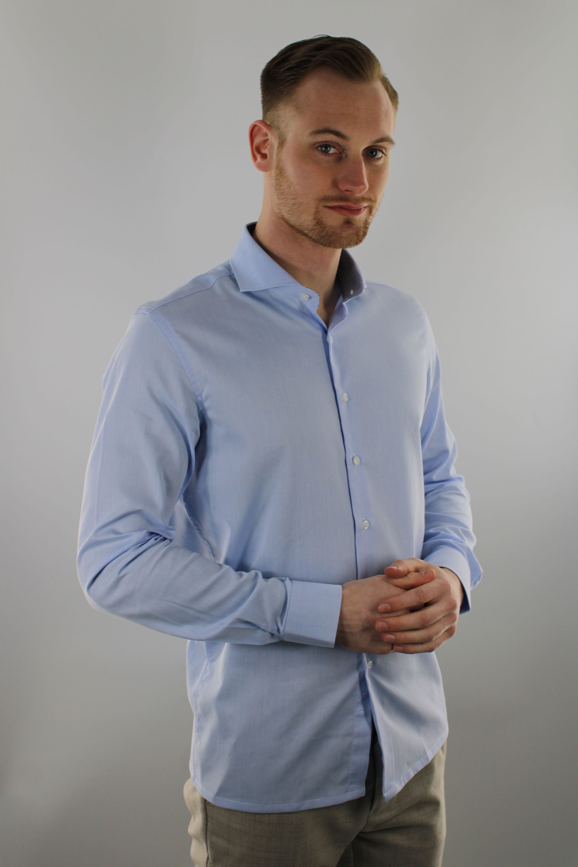 Strijkvrij Overhemd - Lichtblauw Jacquard - Overhemd - Vercate - Vercate - Overhemden - Strijkvrije overhemden - Heren